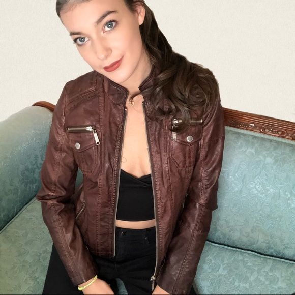Brown Pleather Jacket - Picture 1 of 5